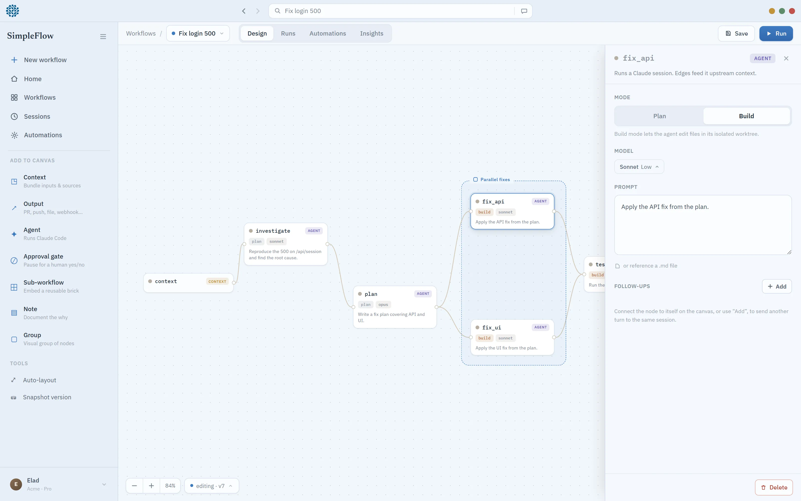 Celial node inspector — model, prompt and gate settings